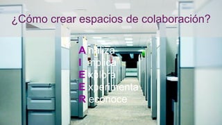 ¿Cómo crear espacios de colaboración?
A naliza
I mplica
E xplora
E xperimenta
R econoce
 