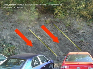 Affleurement rocheux à Marche-en Famenne. L’alternance de
schiste et de calcaire
 