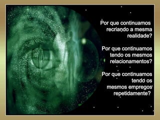   Por que continuamos  recriando a mesma realidade? Por que continuamos tendo os mesmos relacionamentos? Por que continuamos tendo os mesmos empregos repetidamente?   