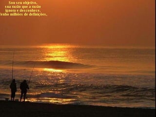 Sou seu objetivo, sua razão que a razão ignora e desconhece. Tenho milhões de definições, 