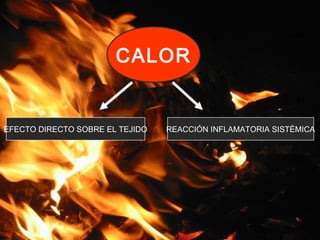 FisiopatologíaFisiopatología
CALOR
EFECTO DIRECTO SOBRE EL TEJIDO REACCIÓN INFLAMATORIA SISTÉMICA
 