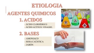 - ÁCIDO CLORHÍDRICO
- ÁCIDO ACÉTICO: VINAGRE.
- AMONIACO
- SOSA CAÚSTICA
- JABÓN
 