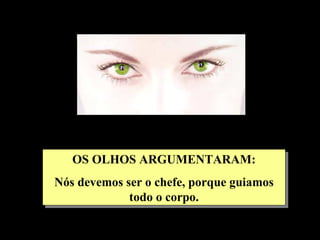 OS OLHOS ARGUMENTARAM: Nós devemos ser o chefe, porque guiamos todo o corpo. 