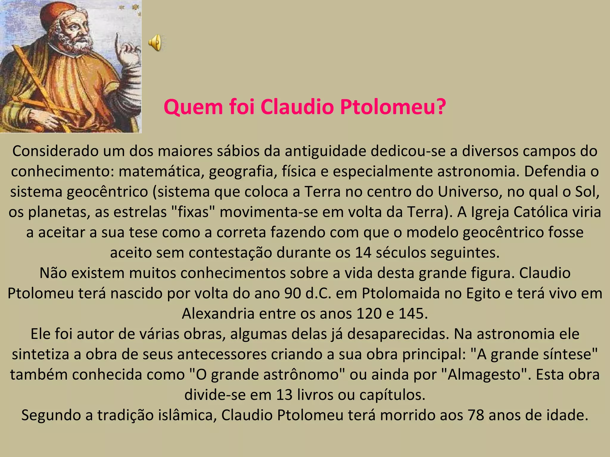 Quem foi ptlomeu e quais suas contribuições à trigonometria | PPT