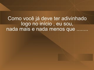 Como você já deve ter adivinhado
     logo no início , eu sou,
nada mais e nada menos que ........
 