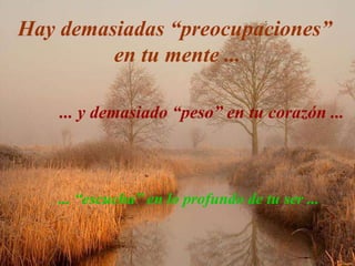 Hay demasiadas “preocupaciones”  en tu mente ... ... y demasiado “peso” en tu corazón ... ... “escucha” en lo profundo de tu ser ...  