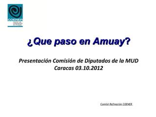 ¿Que paso en Amuay?
Presentación Comisión de Diputados de la MUD
             Caracas 03.10.2012




                              Comité Refinación COENER
 