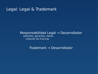 Legal: Legal & Trademark




      Responsabilidad Legal → Desarrollador
        patentes, garantías, daños,
          vio...