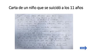 Carta de un niño que se suicidó a los 11 años
SIGUE
 