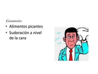 Gustatorio:Alimentos picantesSudoración a nivel de la cara