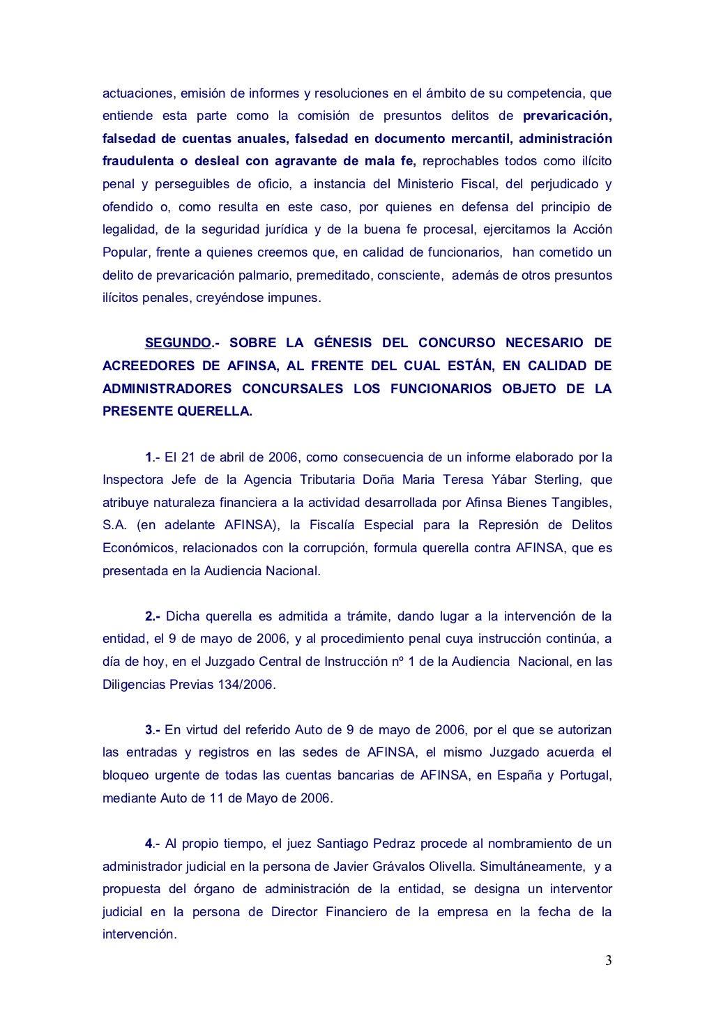 Querella administradores concursales afinsa