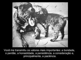 Você me transmitiu os valores mais importantes: a bondade, o perdão, a honestidade, a persistência, a consideração e,  principalmente, a paciência. 