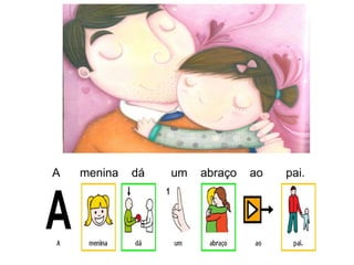 A menina dá um abraço ao pai.
 