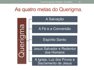Escola Paroquial de Catequese - Eixo Bíblico 8
A Salvação
A Fé e a Conversão
Espírito Santo
Jesus Salvador e Redentor
dos Homens
A Igreja, Luz dos Povos e
Sacramento de Jesus
 