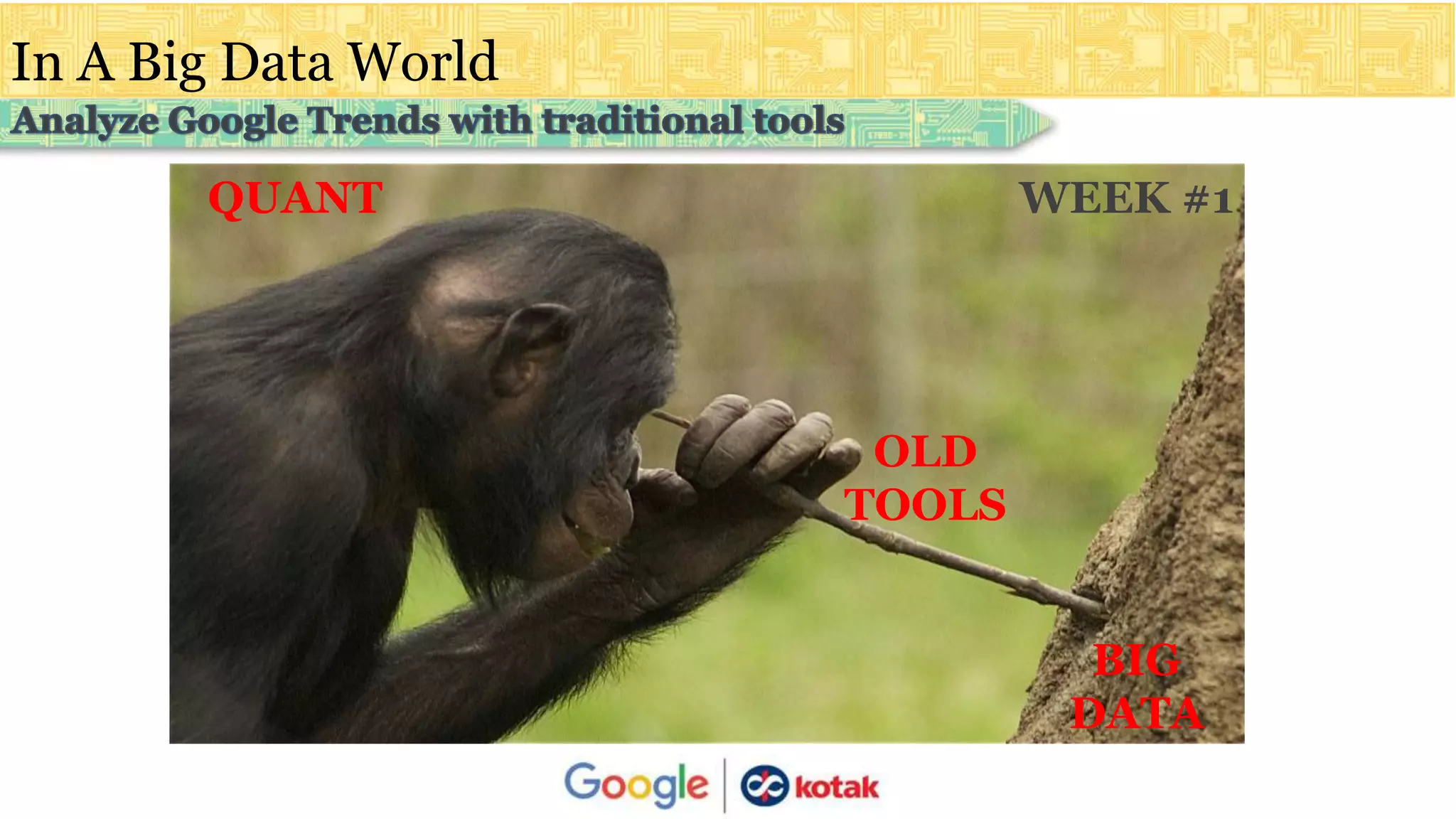 In A Big Data World
QUANT
OLD
TOOLS
BIG
DATA
WEEK #1
 