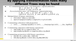By applying transformation rules many
different Trees may be found
 