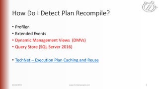 How Do I Detect Plan Recompile?
• Profiler
• Extended Events
• Dynamic Management Views (DMVs)
• Query Store (SQL Server 2016)
• TechNet – Execution Plan Caching and Reuse
11/12/2015 www.linchpinpeople.com 4
 