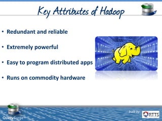 built by
QuerySurge™
• Redundant and reliable
• Extremely powerful
• Easy to program distributed apps
• Runs on commodity hardware
 
