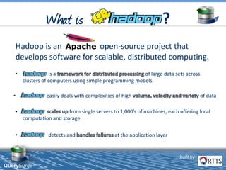 built by
QuerySurge™
• easily deals with complexities of high of data
Hadoop is an open-source project that
develops softw...