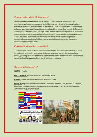 Que se celebra el dia 12 de octubre | DOCX