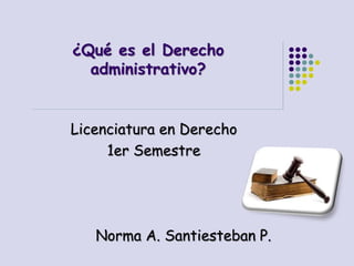 ¿Qué es el Derecho
administrativo?
Licenciatura en Derecho
1er Semestre
Norma A. Santiesteban P.
 