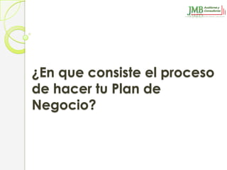 ¿En que consiste el proceso
de hacer tu Plan de
Negocio?
 