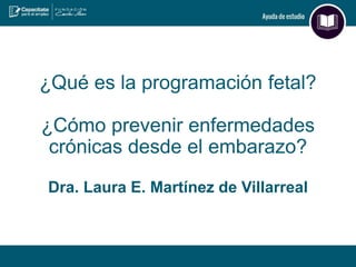 ¿Qué es la programación fetal?
¿Cómo prevenir enfermedades
crónicas desde el embarazo?
Dra. Laura E. Martínez de Villarreal
 