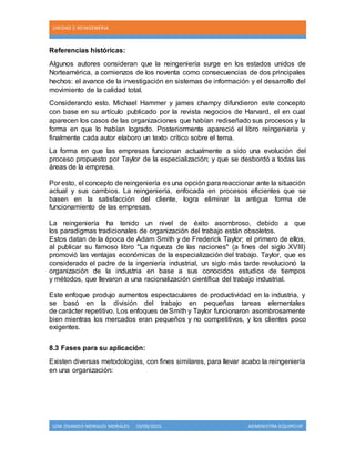 UNIDAD 2:REINGENIERIA
LENI OVANDO MORALES MORALES 19/09/2015. ADMINISTRA-EQUIPO HP
Referencias históricas:
Algunos autores...