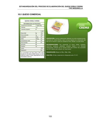 ESTANDARIZACIÓN DEL PROCESO DE ELABORACIÓN DEL QUESO DOBLE CREMA
TIPO MOZARELLA
122
10.5 QUESO COMERCIAL
 