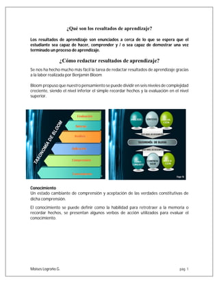 Que son los resultados de aprendizaje y como se redactan | PDF