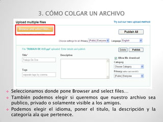 Presentaciones: pdf, ppt, pps, pptx, ppsx, pot, potx (Powerpoint); odp (OpenOffice); key, zip (Apple Keynote). Documentos: pdf, doc, docx, rtf, xls (MSOffice); odt, ods(OpenOffice); Apple iWorkPages2. FORMATOS COMPATIBLES A SLIDESHARE