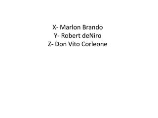 X- Marlon Brando
Y- Robert deNiro
Z- Don Vito Corleone
 