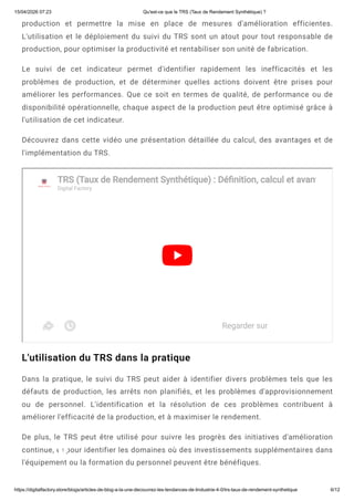 Comprendre et Optimiser le TRS (Taux de Rendement Synthétique) pour la ...