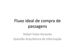 Fluxo ideal de compra de passagens 
Rafael Yukio Kanaoka 
Questão Arquitetura de Informação  