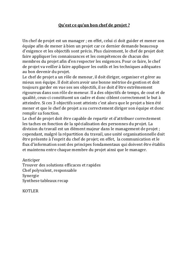 Qu’est ce qu’un bon chef de projet