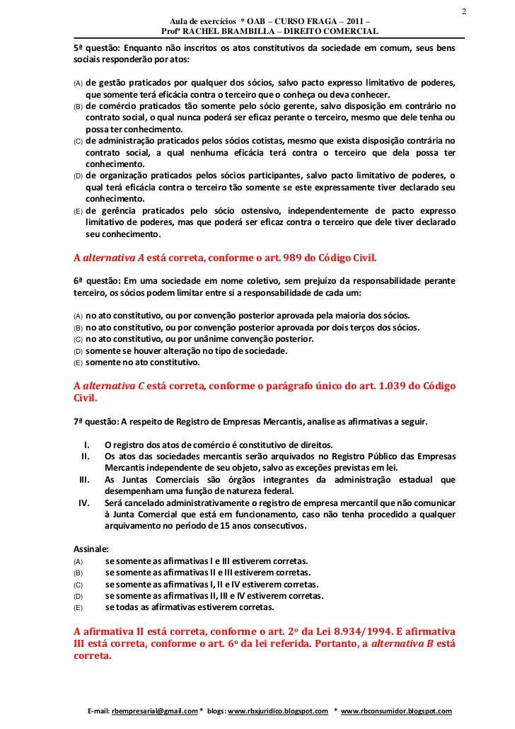 Questões curso fraga - fgv - oab - com gabarito