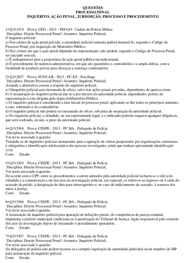 Questoes Processo Penal Inquerito Acao