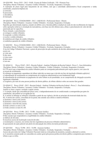 Questões tributário-crédito tributário