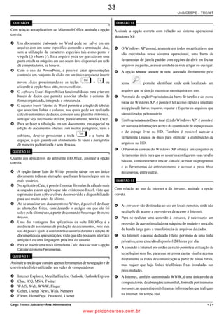 20
                                                                      Com relação a conceitos de Internet, julgue o item abaixo.

                                                                         A sigla FTP designa um protocolo que pode ser usado para
                                                                           a transferência de arquivos de dados na Internet.
                                                                      Julgue os itens a seguir, com base nos conceitos e normas
                                                                      aplicáveis à escrituração contábil.

                                                                         Os livros diário e razão, por constituírem os registros
                                                                           permanentes de uma entidade e por serem obrigatórios,
                                                                           devem ser registrados no registro público competente.
                                                                         Em decorrência da aplicação do método das partidas
                                                                           dobradas, as contas retificadoras do patrimônio líquido têm
                                                                           seu saldo aumentado quando são debitadas, e diminuído
                                                                           quando são creditadas.
                                                                         O fato contábil registrado no lançamento de 4.ª fórmula
                                                                           abaixo pode ser entendido como recebimento por uma venda
                                                                           a prazo, após o vencimento da obrigação, e concessão de
Considerando a figura acima, que mostra uma janela do Word                 abatimento por problemas com a mercadoria ou sua entrega.
2002, com um texto em edição, em que nenhuma parte está
                                                                                              D bancos
formatada como negrito, julgue os próximos itens.
                                                                                              D abatimentos
   Ao se clicar à direita da palavra “devidamente” e, em                                    C cliente
     seguida, clicar o botão      , o símbolo      será exibido à                             C juros
     direita da referida palavra.                                        De acordo com a doutrina e a legislação contábeis, a
   Ao se aplicar um clique duplo em um local da barra de título          prescrição de uma dívida e o perecimento de um direito
     que não contenha botão ou ícone, a janela mostrada será               correspondem, respectivamente, a uma realização de receita
     maximizada.                                                           e à incorrência de uma despesa.
   O conteúdo da primeira linha do texto mostrado será



     pressionada a tecla §; acionar a tecla C, pressionando-a
     centralizado, após a realização da seguinte sequência de         A respeito da composição e da avaliação do patrimônio, julgue os
     ações: selecionar a referida linha; pressionar e manter          itens seguintes.


     e liberando-a; liberar a tecla §.
                                                                         Suponha que uma empresa mineradora tenha adquirido os
                                                                           direitos de exploração de uma mina por R$ 5 milhões, por
                                                                           meio de um contrato com cinco anos de vigência. Nesse
                                                                           caso, após dois anos de exploração, se tiverem sido extraídos
                                                                           30% da possança da mina, o referido ativo, classificado no
                                                                           imobilizado, deverá estar avaliado no balanço da empresa
                                                                           por R$ 3 milhões.
                                                                         Constituem eventos que afetam o patrimônio líquido, como
                                                                           acréscimo ou redução, ajustes de exercícios anteriores,
                                                                           resultado líquido do exercício e resultado na venda de ações
                                                                           em tesouraria.
                                                                         Suponha que o saldo da conta de resultado do exercício,
Julgue os itens a seguir, considerando a figura acima, que mostra          antes do cálculo do imposto de renda devido, seja positivo
uma planilha em edição no Excel 2002, com uma lista de preços              em R$ 1,5 milhão e o valor desse imposto, de R$ 2 milhões.
unitários de mesas e cadeiras, bem como a quantidade a ser                 Nesse caso, o fato estará adequadamente representado pelo
adquirida de cada item.                                                    seguinte lançamento em reais.



     em seguida, teclar «.
   Para se calcular o preço total das oito cadeiras a serem                D    resultado do exercício                      1.500.000
     adquiridas, é suficiente clicar a célula D3, digitar =B3*C3 e,          D    reservas de lucros                            500.000
                                                                             C    provisão para imposto de renda              2.000.000

   Para se inserir uma nova linha entre as linhas 1 e 2,               Na demonstração dos fluxos de caixa, classificam-se no
     movendo os conteúdos das linhas 2 e 3 para baixo, é                   fluxo de financiamento, entre outras operações, a colocação
     suficiente clicar no cabeçalho da linha 2 —  — e, em                  de debêntures, a distribuição de juros sobre o capital próprio
     seguida, clicar o botão       .                                       e a integralização de capital em espécie.


UnB/CESPE – MJ/DPF
Cargo: Agente de Polícia Federal                                                                                                    –4–


                                                   www.pciconcursos.com.br
 
