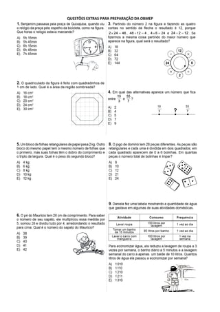 QUESTÕES EXTRAS PARA PREPARAÇÃO DA OBMEP
 