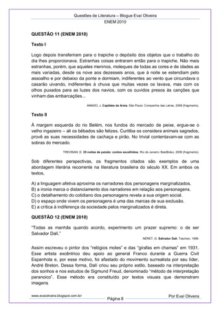 Questões de Literatura - ENEM 2010 | PDF