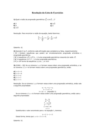 Questões de progressão geometrica 01 | PDF