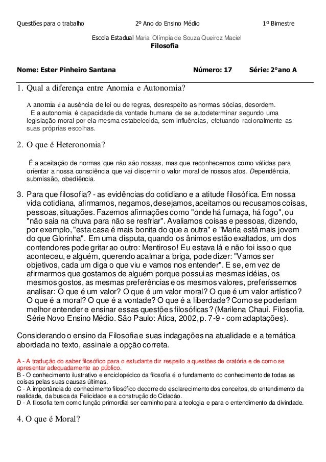 Questões para prova 2º ano do ensino médio