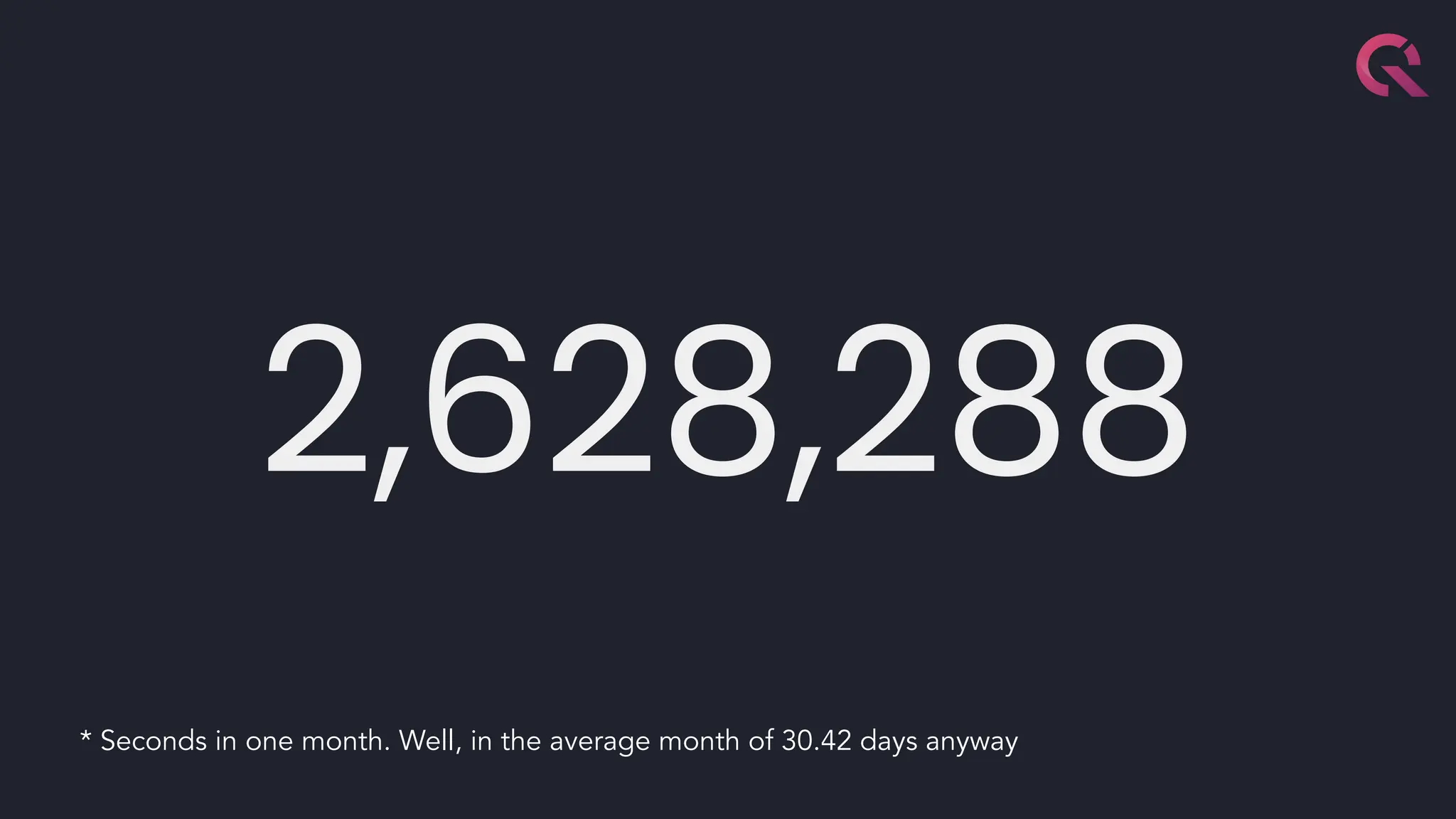 2,628,288
* Seconds in one month. Well, in the average month of 30.42 days anyway
 