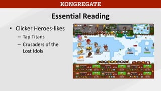 Essential Reading
• Clicker Heroes-likes
– Tap Titans
– Crusaders of the
Lost Idols
 