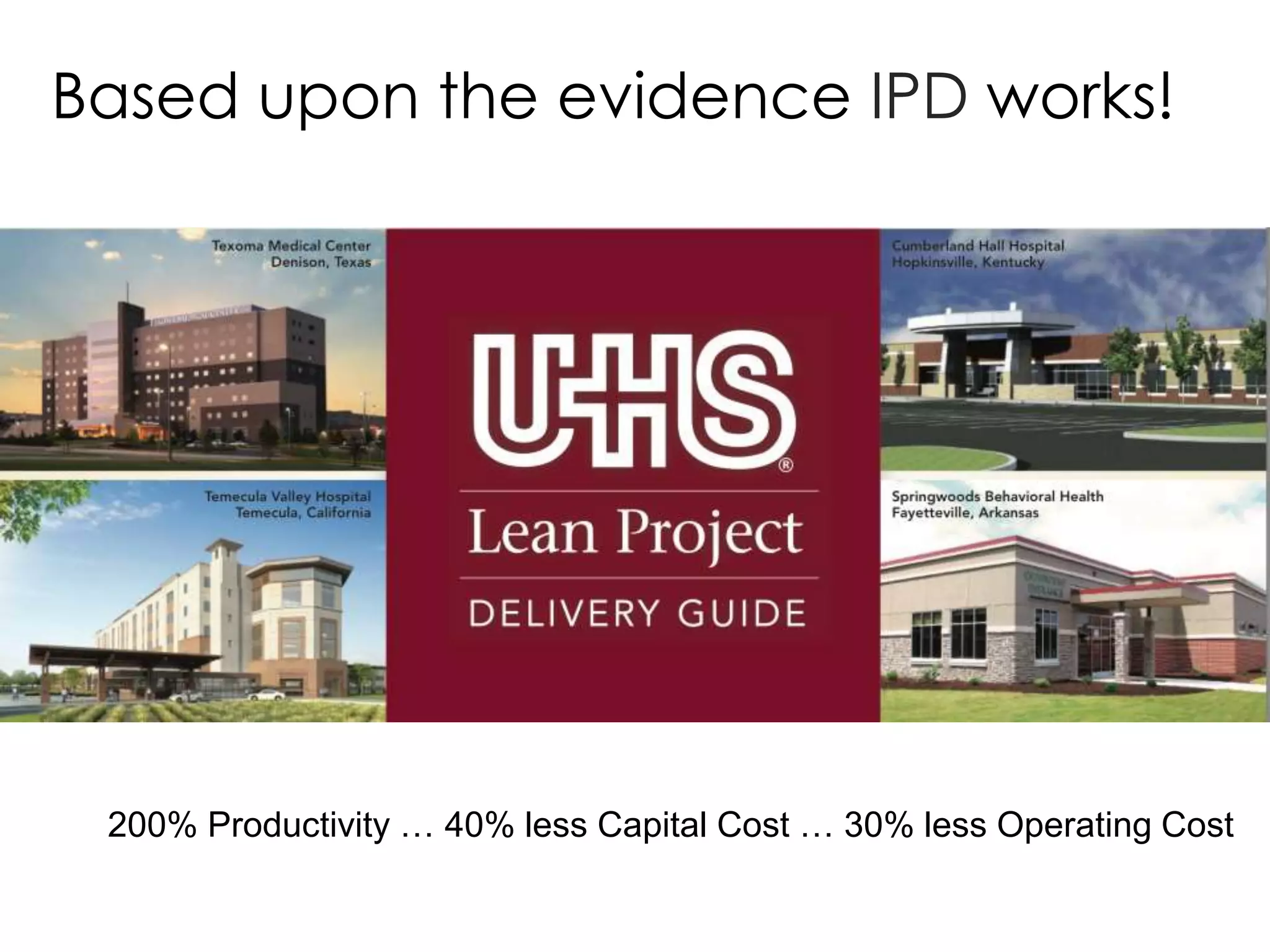 College for the Environment
Based upon the evidence IPD works!
200% Productivity … 40% less Capital Cost … 30% less Operating Cost
 