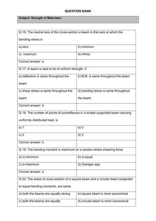 Deflection Bank Question bank | PDF