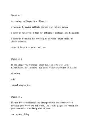 query optimization-database management using database... Question 1 According to Disposition Theory...a persons beha | PDF