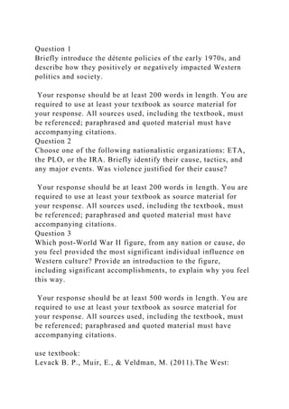 Question 1 Briefly introduce the détente policies of the early 197.docx