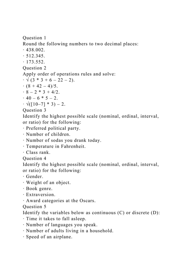 Question 1Round The Following Numbers To Two Decimal Places docx